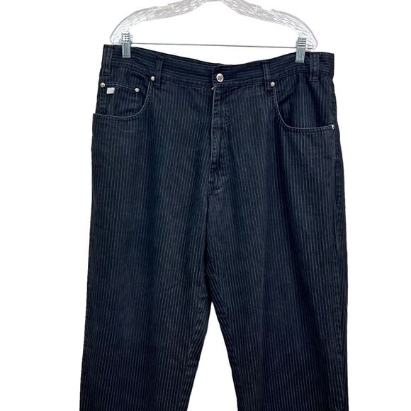 Marc Buchanan Exclusive Collection Mens Pants Tapered Stripe Black Flat Front 38 - Picture 2 of 8